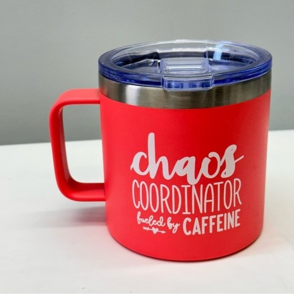Chaos Coordinator Fueled by Caffeine Insulated Coffee Mug Pink Stainless‎ Steel